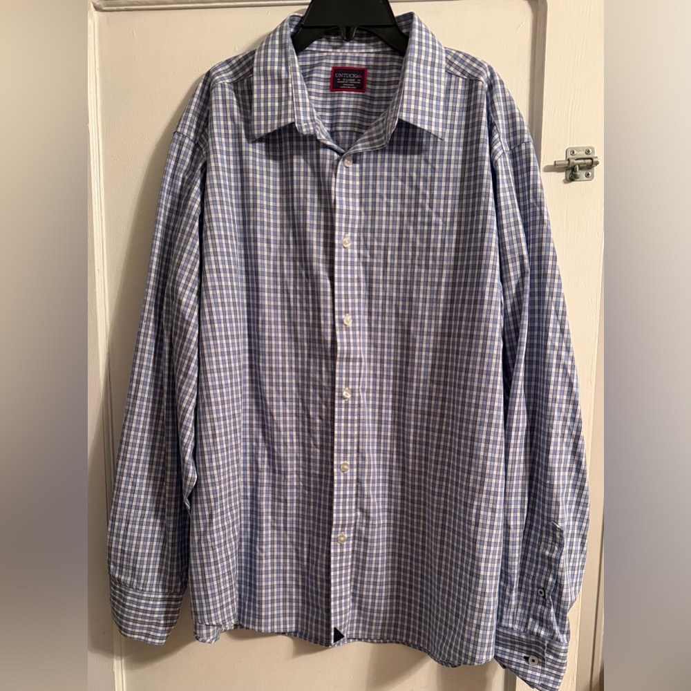 UNTUCKit Blue and White Plaid Shirt